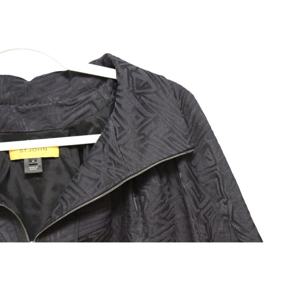 St. John Jacket Size Medium Textured Puff Sleeve Black Career Business Luxury - Picture 6 of 14